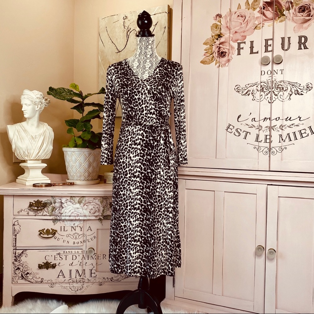 VINTAGE Faux Wrap Leopard Print Dress